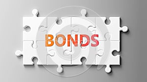 Bonds complex like a puzzle - pictured as word Bonds on a puzzle pieces to show that Bonds can be difficult and needs cooperating photo