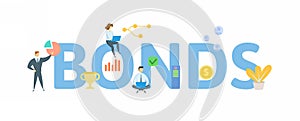 Bonds. Concept with keywords, people and icons. Flat vector illustration. Isolated on white.