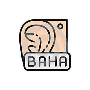 Bone Anchored Hearing Aid, BAHA flat color line icon. photo