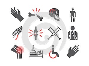 Bone Fractures icons. Treatment. Infographic. Vector illustrations