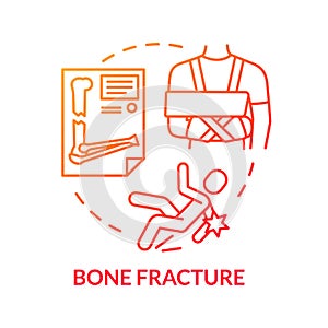 Bone fragility and fracture concept icon. Traumatism, skeleton injury, calcium lack, traumatic accident idea thin line