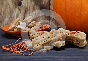 Bone shaped homemade pumpkin dogs cookies