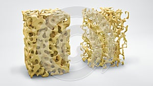 Bone structure, normal and with osteoporosis