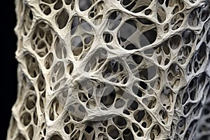 Bone tissue human skeleton under microscope cells structure medical science biology background texture magnification