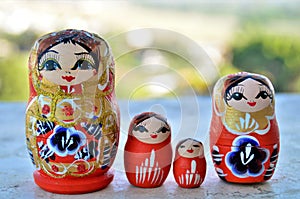 The beautiful Russian matrioska dolls in late afternoon photo
