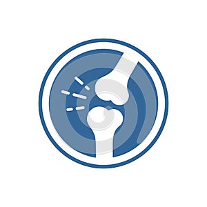 Bones and joints icon. Symbol of knee or elbow with pain sound lines.