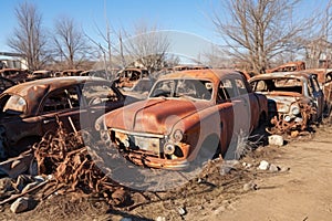 boneyard of old cars left to rust
