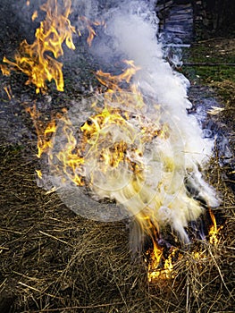 Bonfire and balefire. Village life. Abandoned places. Forgotten people. natural living.