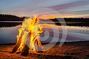 Bonfire on the beach sand