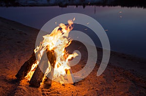 Bonfire on the beach sand