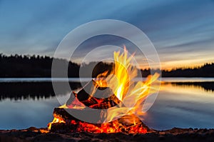 Bonfire on the beach sand