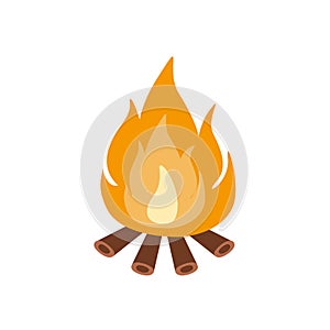 Bonfire Burning On Firewood In The Camp, Camping And Hiking Outdoor Tourism Related Item Isolated Vector Illustration