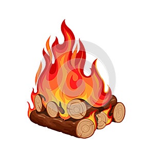 Bonfire With Burning Stack of Logs