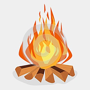 Bonfire - camping, burning woodpile, campfire or fireplace. Vector