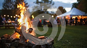 A bonfire crackling nearby adding warmth and ambiance to the outdoor event