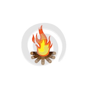 Bonfire. Fire. Fire logo. Vector cartoon style illustration of bonfire with logs. Fire flames icon for web. Isolated design on whi