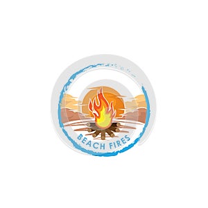 Bonfire. Fire. Fire logo. Vector cartoon style illustration of bonfire with logs. Fire flames icon for web. Isolated design on whi
