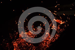 Bonfire. Firewood burn in the grill, BBQ