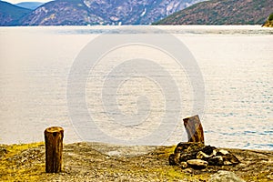 Bonfire and fjord landscape, Norway