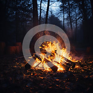 Bonfire in the forest at night. Fire in the forest