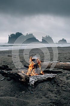 Bonfire on Gloomy PNW Beach