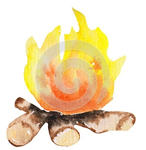 Bonfire. hand drawing campfire for prints and design. watercolor illustration, natural materials and man-made influence