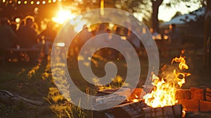 A bonfire is lit at sunset providing a cozy and intimate atmosphere for guests to gather and share stories at the sober photo
