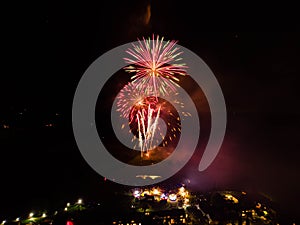 Bonfire night fireworks and funfair captured by drone
