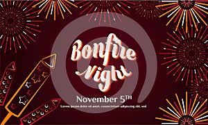 Bonfire Night Flayer. Guy Fawkes Day Background or Greeting Card Design. With gunpowder, fireworks, and bonfire icon