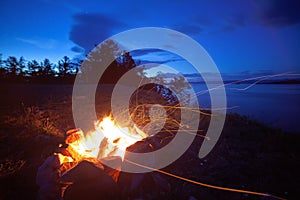 Bonfire night on the shores of Lake Baikal.