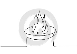 Bonfire in one line art drawing style. Continuous single line hand drawn of campfire isolated on white background. Camping theme photo