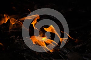 Bonfire with orange flames dark night in a under a blurred background, Flame, heat fire abstract background black background,