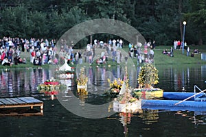 Bonfire, releasing wreaths on water