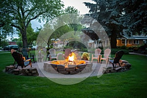 bonfire set for an outdoor evening gathering of alumni