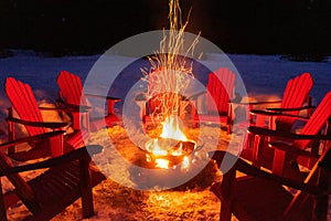 Bonfire in winter, Banff National Park, Canada