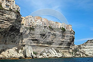 Bonifacio and the houses on the cliffed coast in Corsica Island