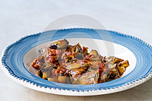 Bonito Fish Pieces with Tomato Sauce and Leek in Plate Baked in Oven / Fish Casserole