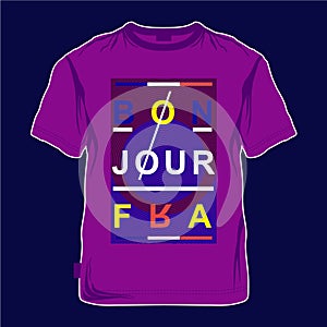 Bonjour, france, lettering, graphic typography design t shirt vector art