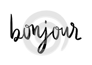 Bonjour hand lettering on white background