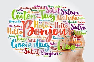 Bonjour Hello Greeting in French word cloud