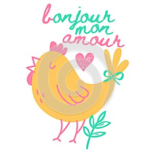 Bonjour mon amour card illustration