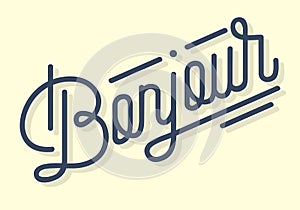 Bonjour Vintage Custom Script Lettering. Retro Cursive Character