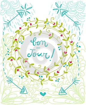 Bonjour wreath illustration