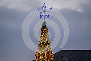 BONN, GERMANY - DECEMBER 6, 2022: Top of the annual Bonn Christmas Tree