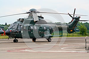 BONN, GERMANY - MAY 22, 2005: German Border patrol Eurocopter AS-332L1 Super Puma helicopter at Bonn-Hangelar airport