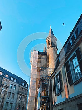Bonn Minster, a famous Gothic cathedral located in Bonn, Germany, against a backdrop of blue sky photo