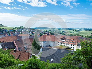 Bonndorf, Germany - May 29th 2022: VIew over the historic village with cloister