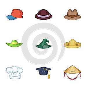 Bonnet icons set, cartoon style