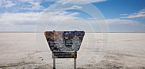 Bonneville Salt Flats Interpretive Raceway sign in Utah