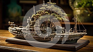 Bonsai Battleship: Miniature Masterpiece, Made with Generative AI photo